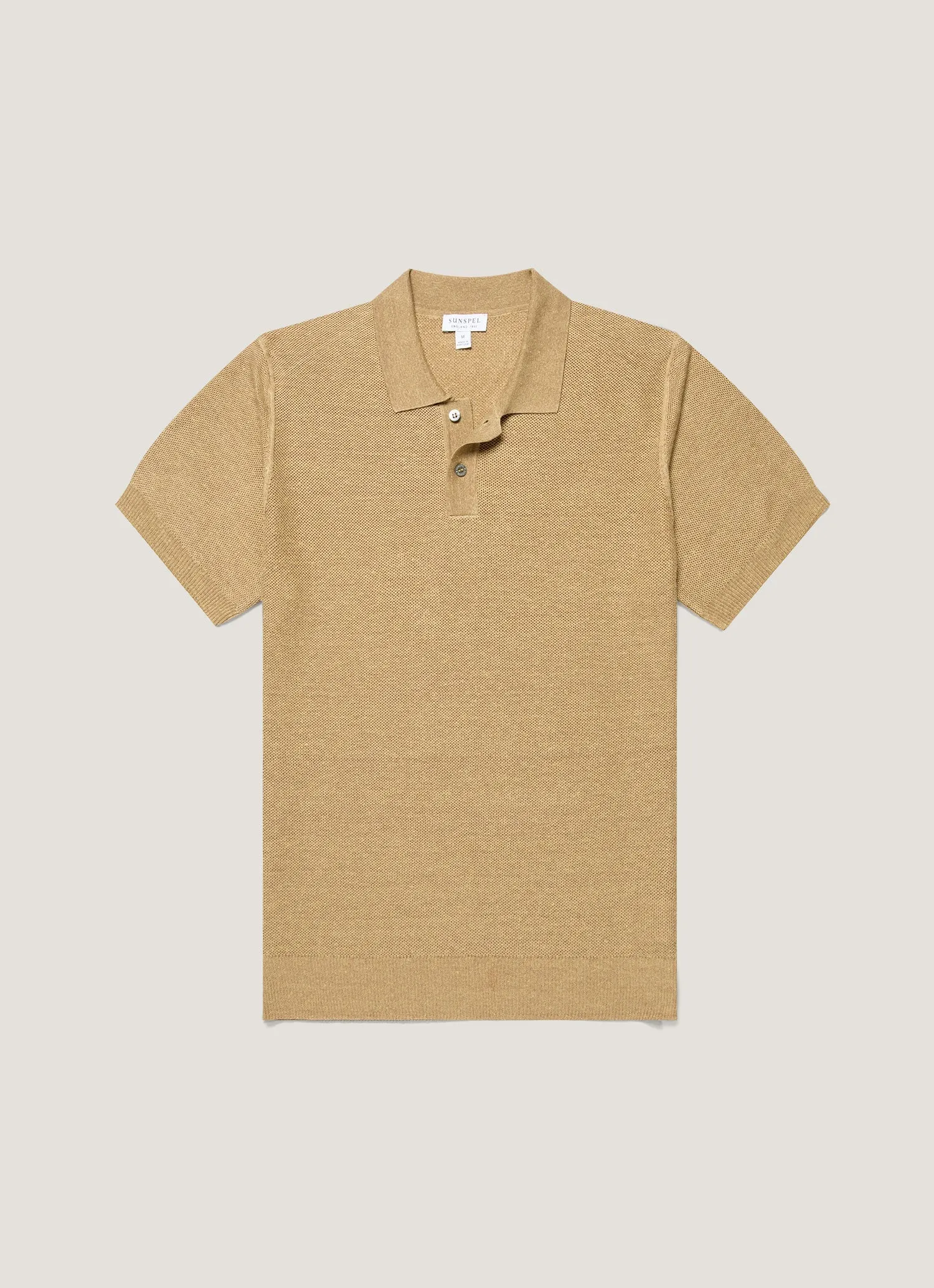 Men's Silk Linen Honeycomb Polo in Hazelwood sold by Sunspel
