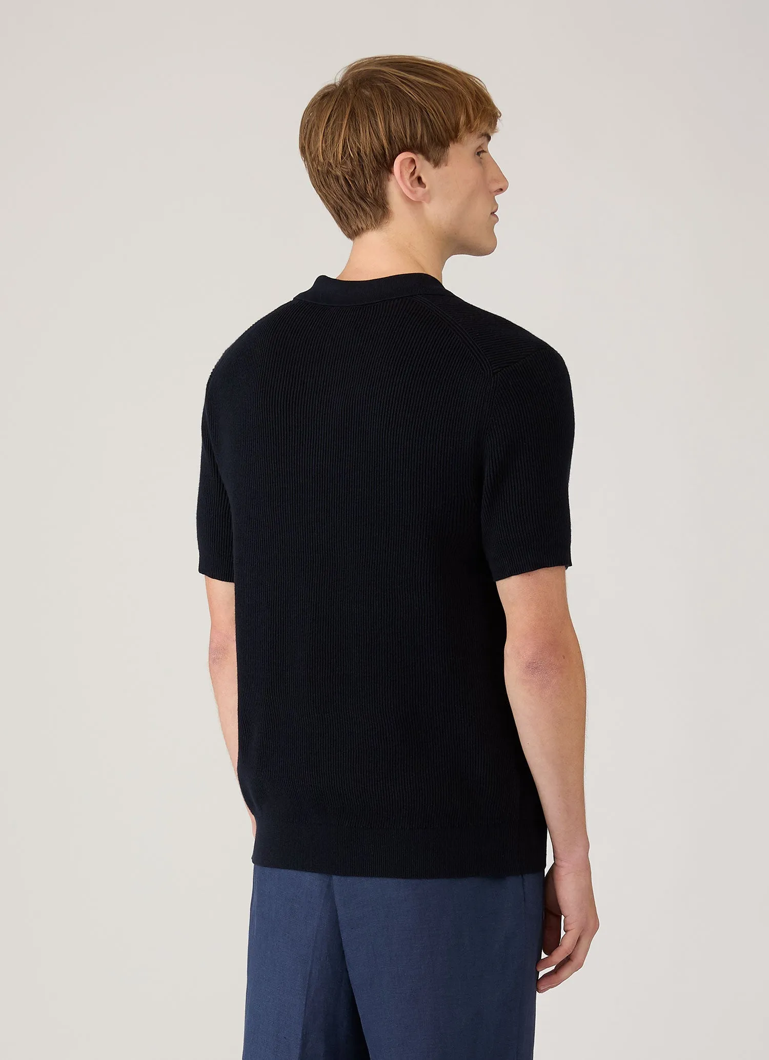 Men's Contrast Rib Polo Shirt in Navy sold by Sunspel product image thumbnail 5