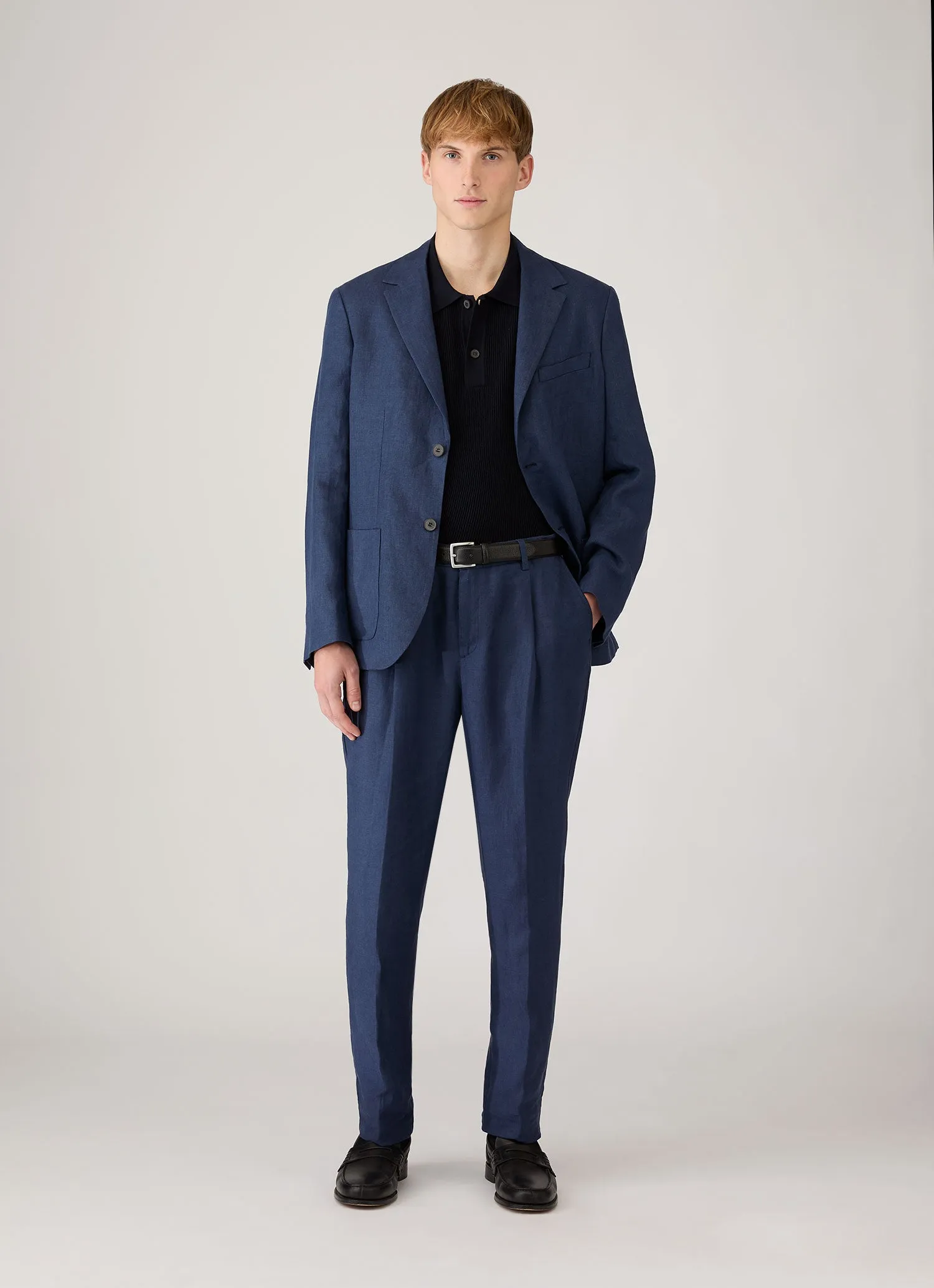 Men's Contrast Rib Polo Shirt in Navy sold by Sunspel product image thumbnail 3