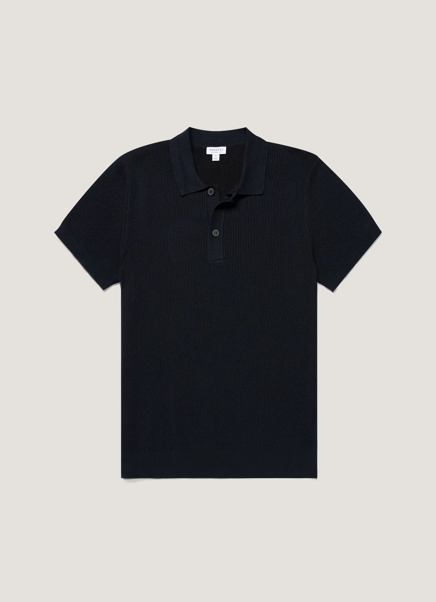 Men's Contrast Rib Polo Shirt in Navy sold by Sunspel