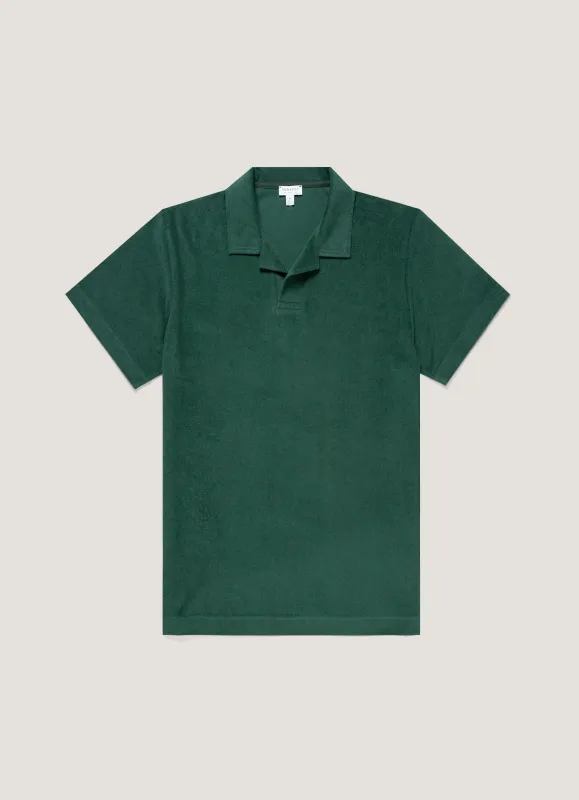 Men's Towelling Polo Shirt in Forest made by Sunspel
