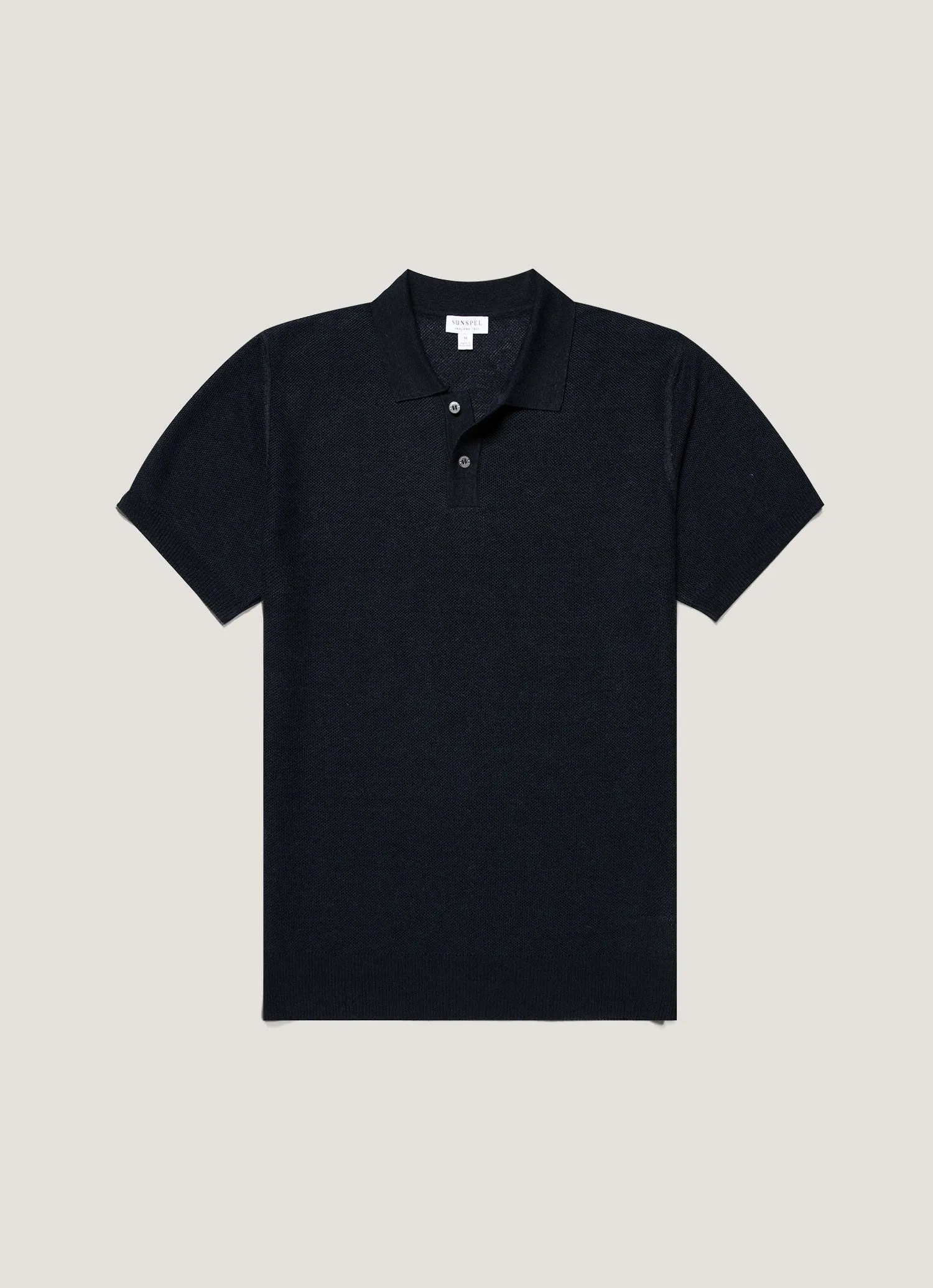 Men's Silk Linen Honeycomb Polo in Light Navy sold by Sunspel