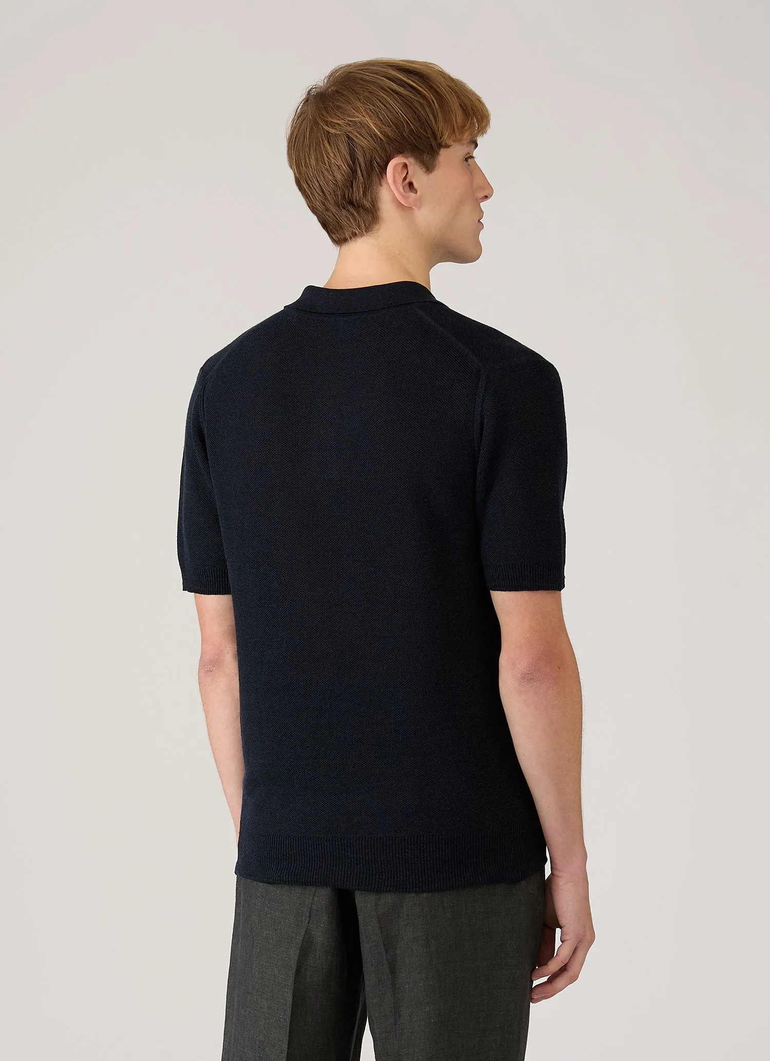 Men's Silk Linen Honeycomb Polo in Light Navy sold by Sunspel product image thumbnail 5