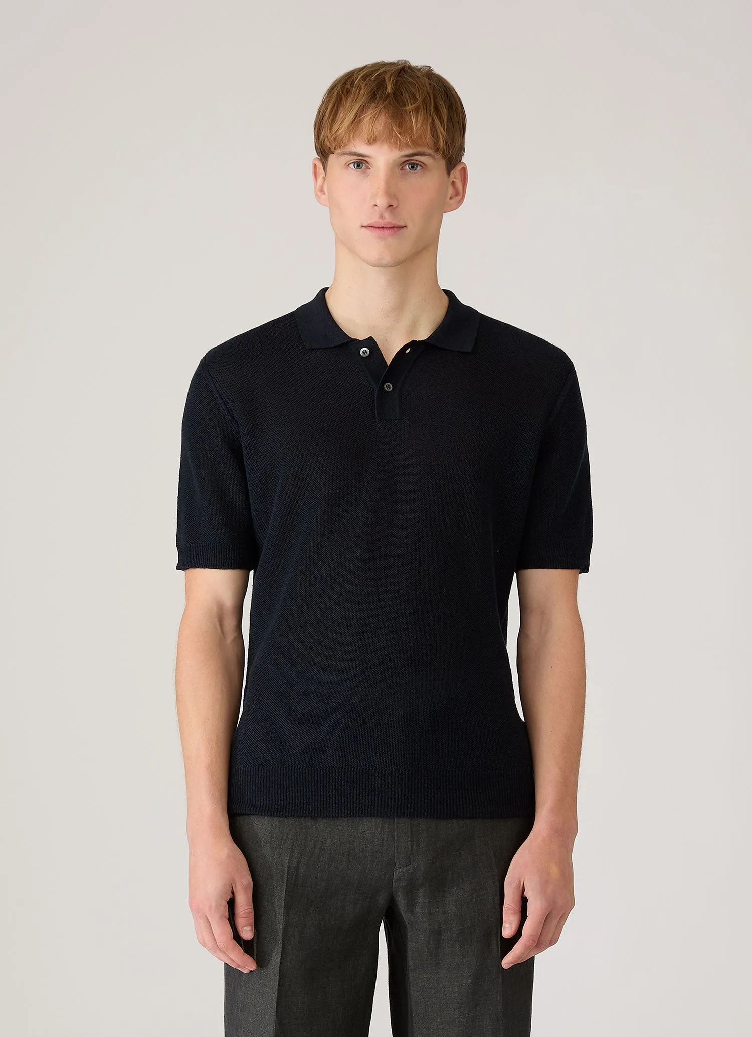 Men's Silk Linen Honeycomb Polo in Light Navy sold by Sunspel product image thumbnail 2