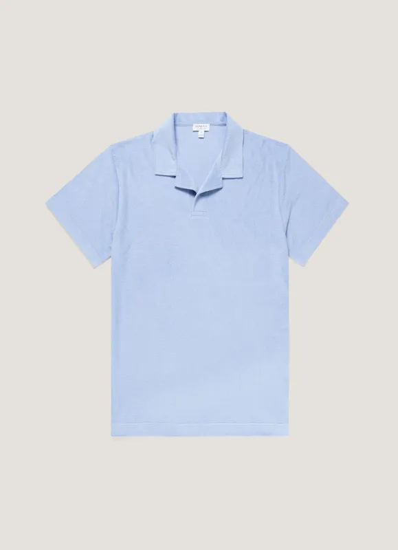 Men's Towelling Polo Shirt in Sky made by Sunspel