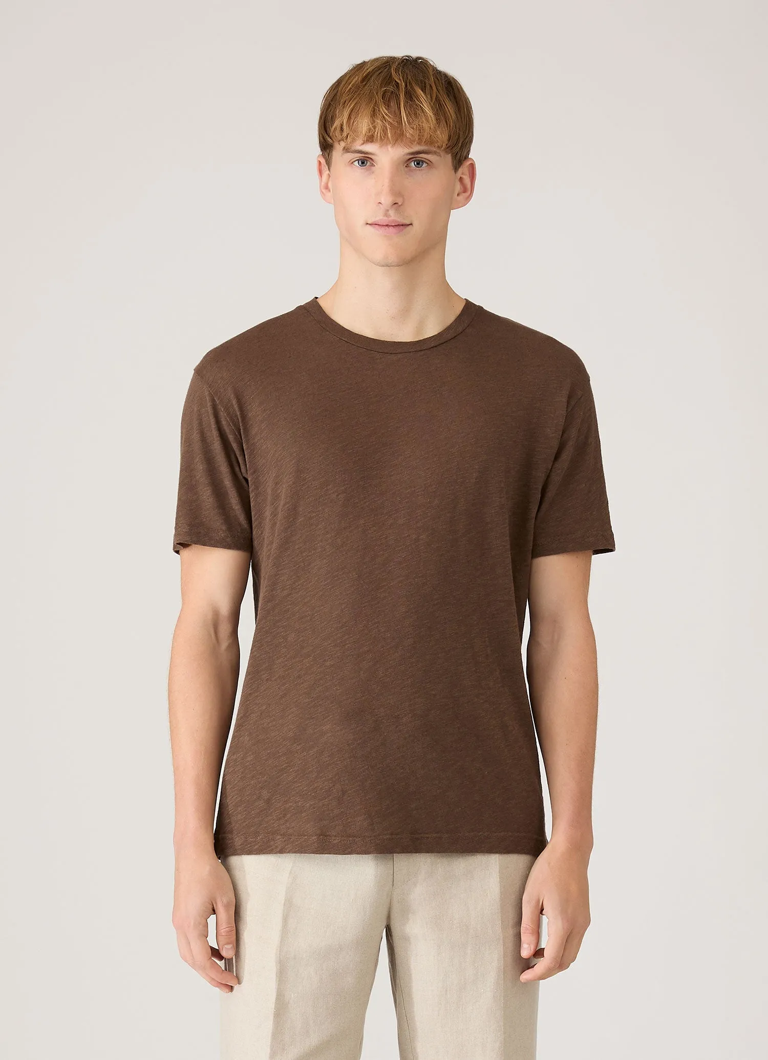 Men's Cotton Linen T-shirt in Dark Walnut sold by Sunspel product image thumbnail 2