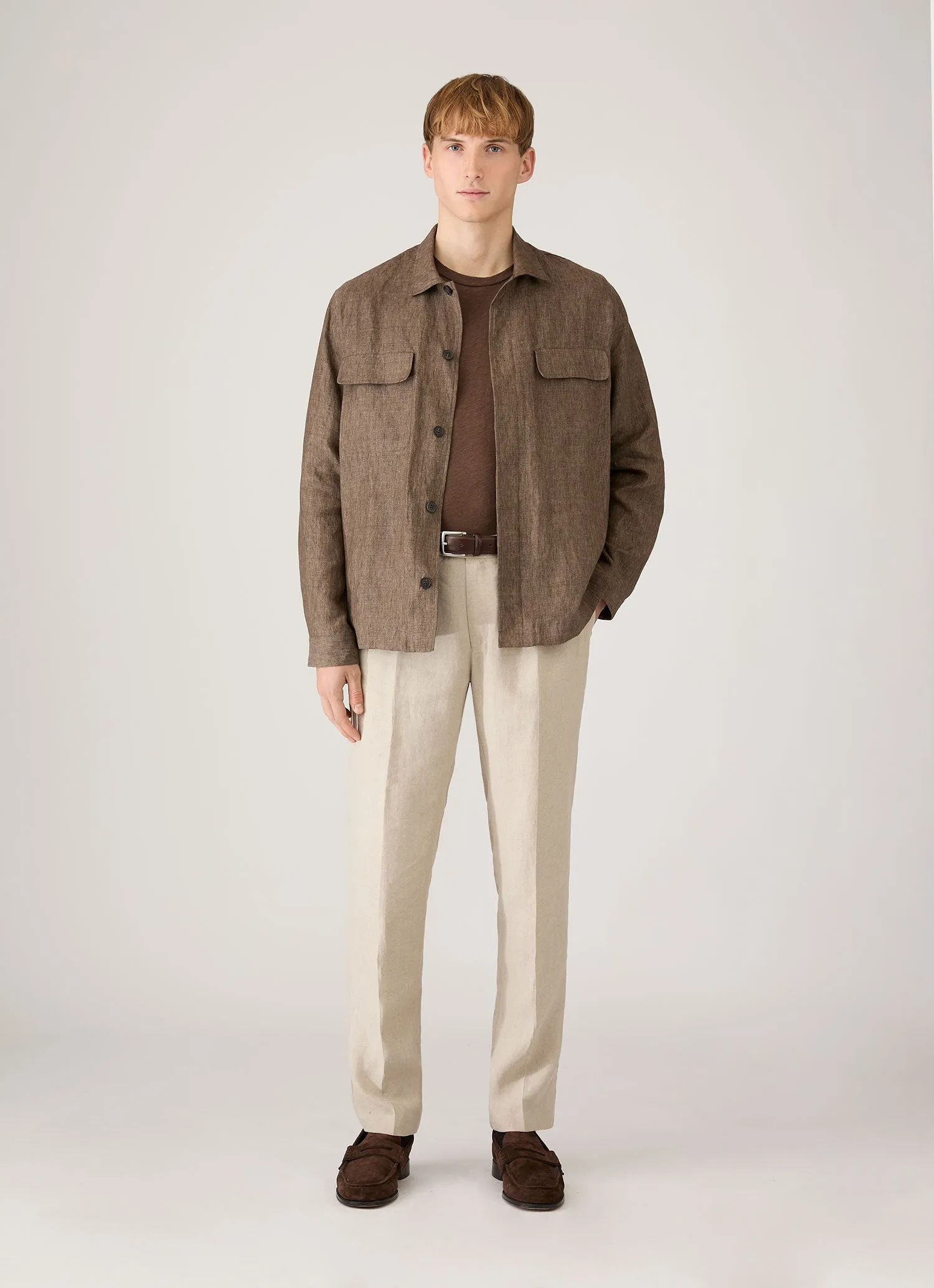 Men's Cotton Linen T-shirt in Dark Walnut sold by Sunspel product image thumbnail 3