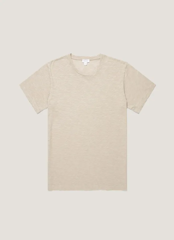 Men's Cotton Linen T-shirt in Ash made by Sunspel