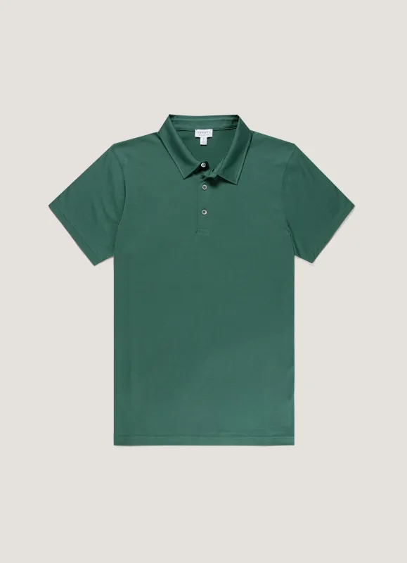 Men's Classic Jersey Polo Shirt in Forest made by Sunspel