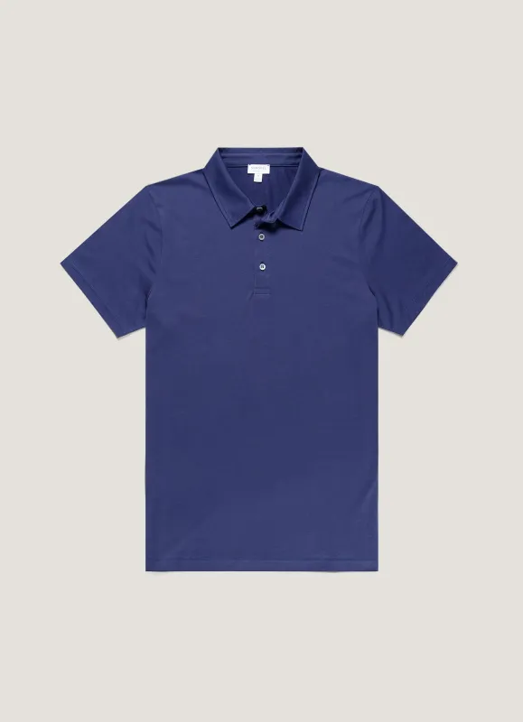 Men's Classic Jersey Polo Shirt in Ink Blue made by Sunspel