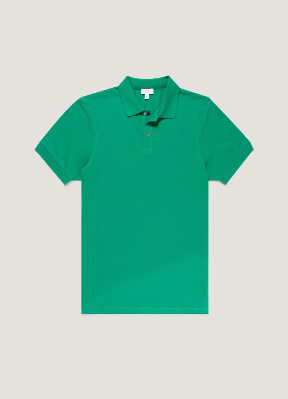 Men's Piqué Polo Shirt in Bright Green made by Sunspel