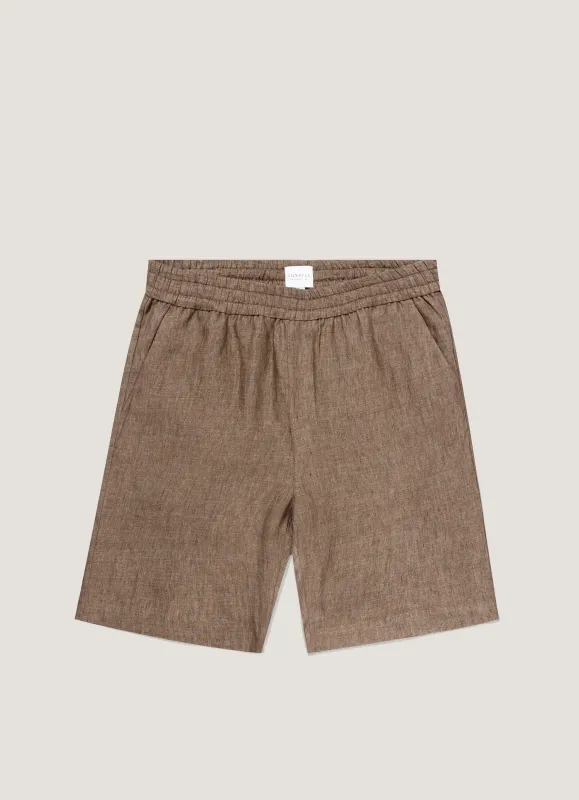 Men's Linen Drawstring Short in Dark Walnut made by Sunspel