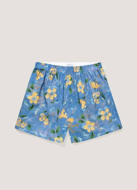 Men's Classic Boxer Short in Liberty Fabric in Blue Tulip made by Sunspel