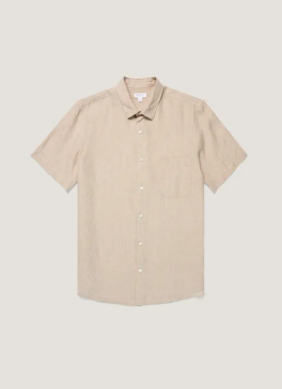 Men's Short Sleeve Linen Shirt in Hazelwood made by Sunspel