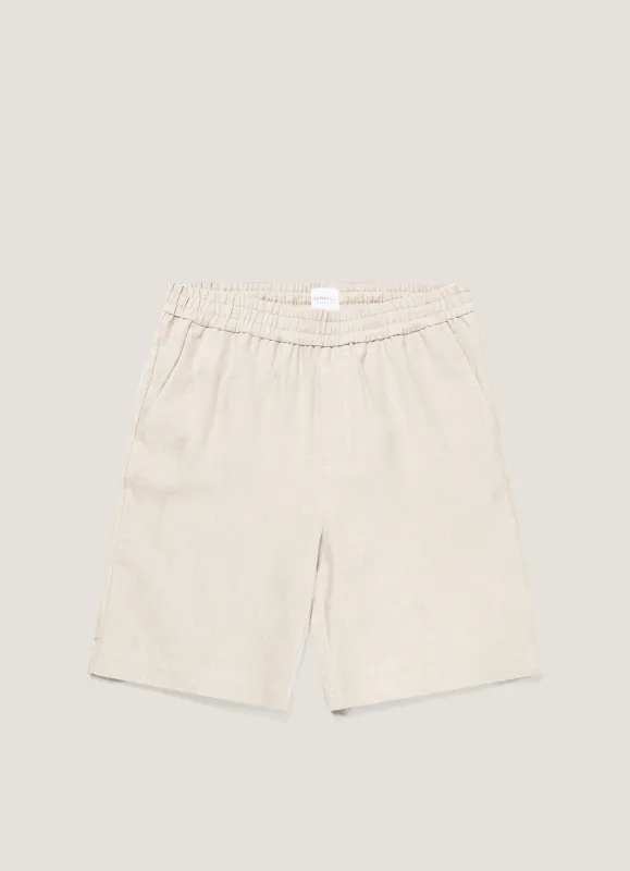 Men's Linen Drawstring Short in Sand made by Sunspel