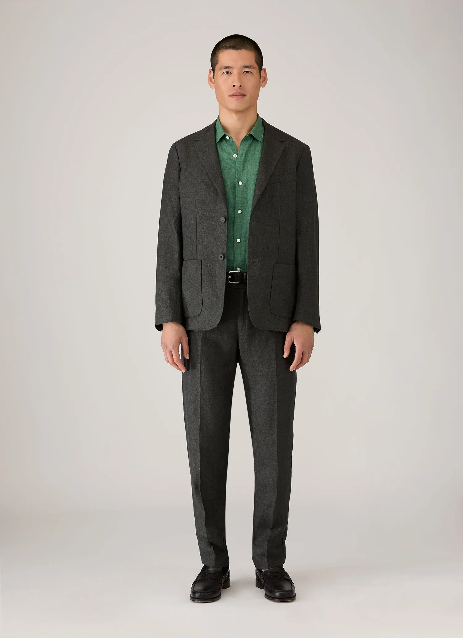 Men's Short Sleeve Linen Shirt in Bright Green sold by Sunspel product image thumbnail 3