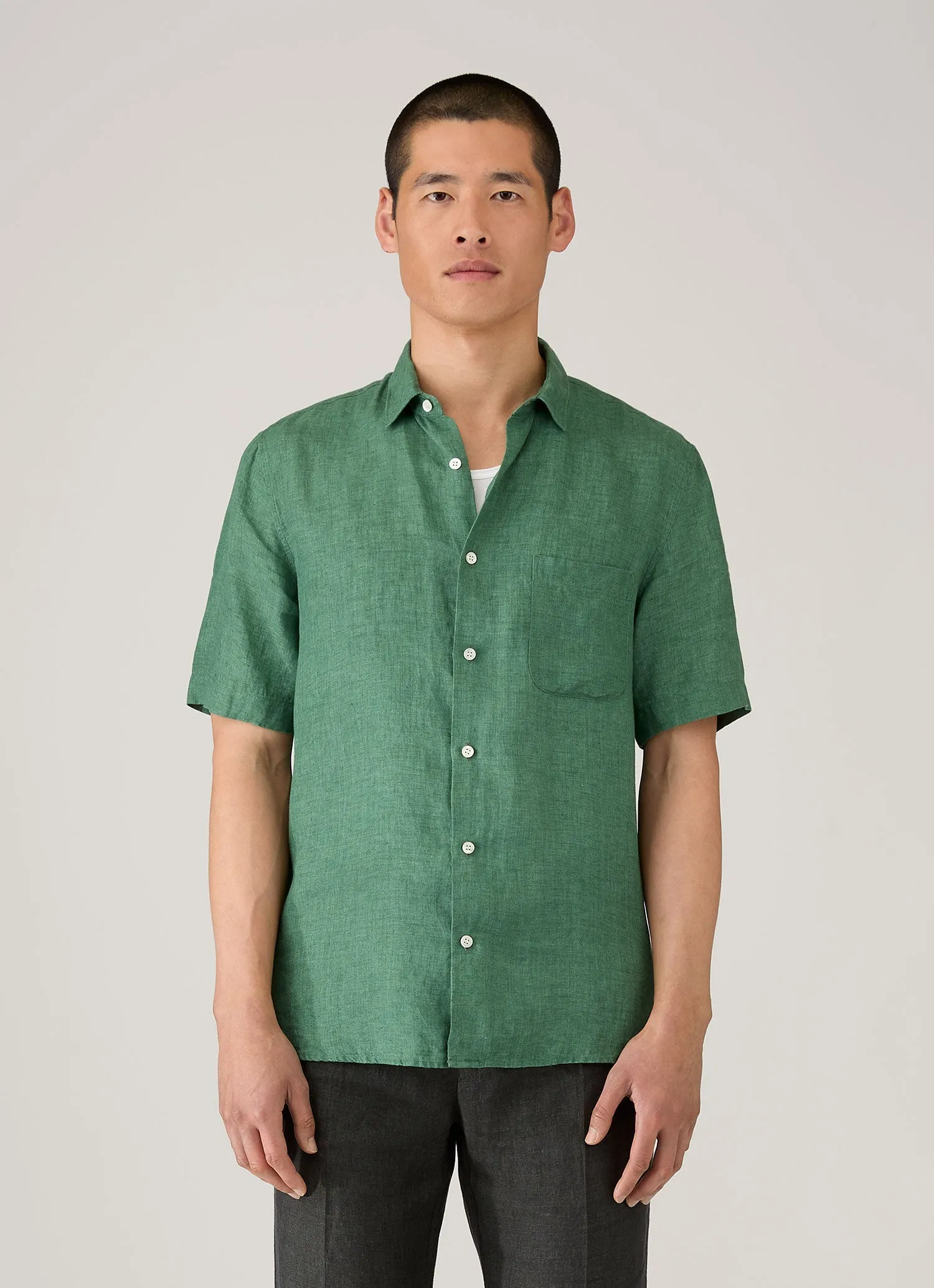 Men's Short Sleeve Linen Shirt in Bright Green sold by Sunspel product image thumbnail 2