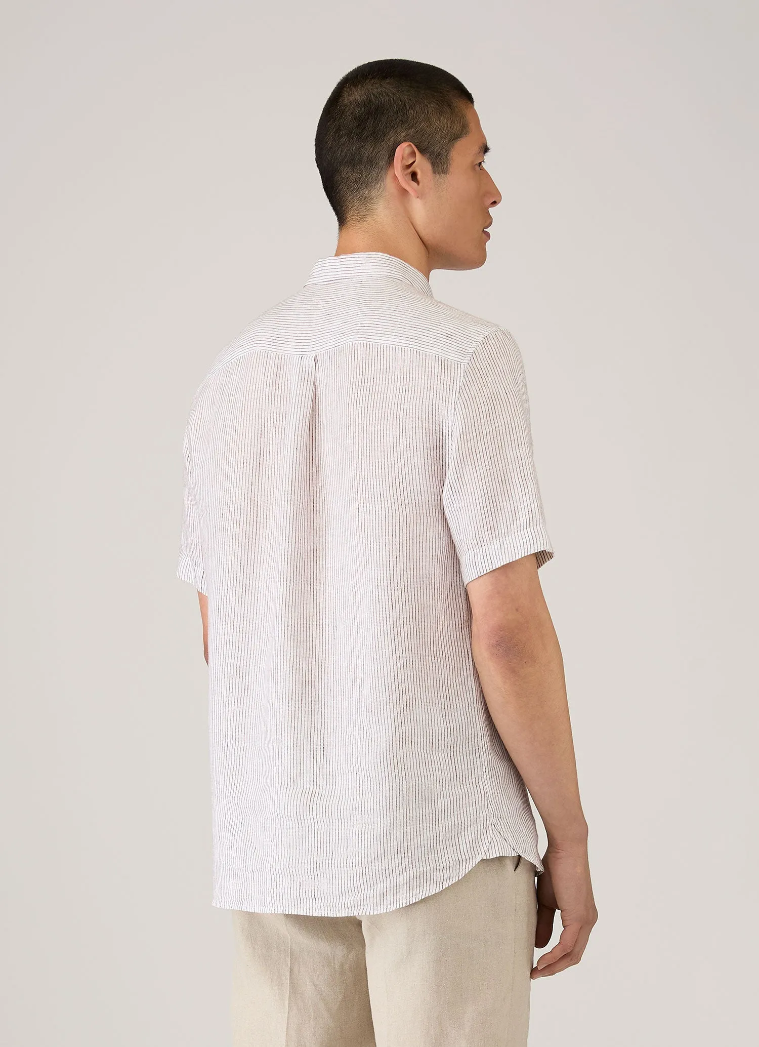 Men's Short Sleeve Linen Shirt in White/Dark Chocolate sold by Sunspel product image thumbnail 5
