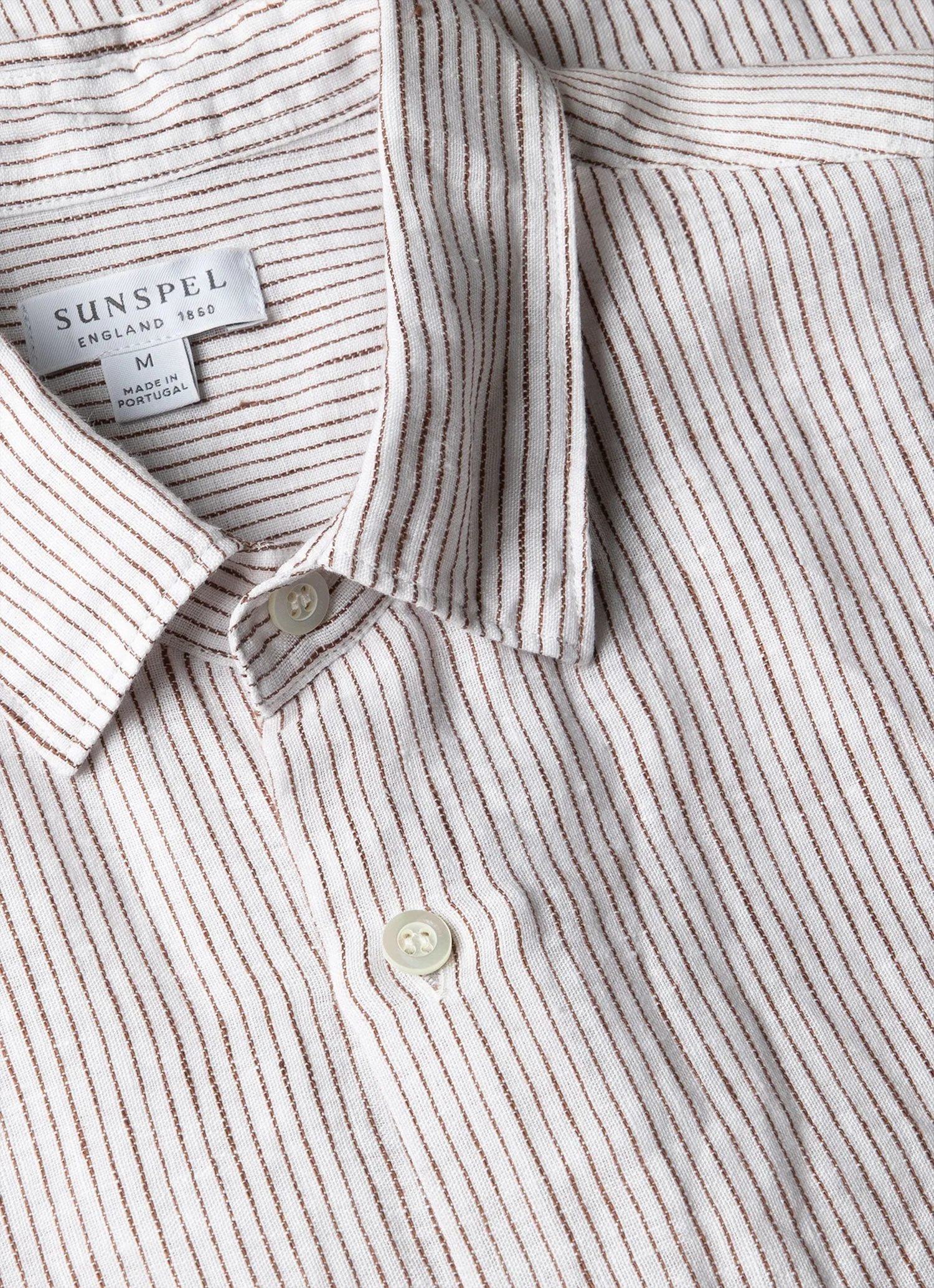 Men's Short Sleeve Linen Shirt in White/Dark Chocolate sold by Sunspel product image thumbnail 4