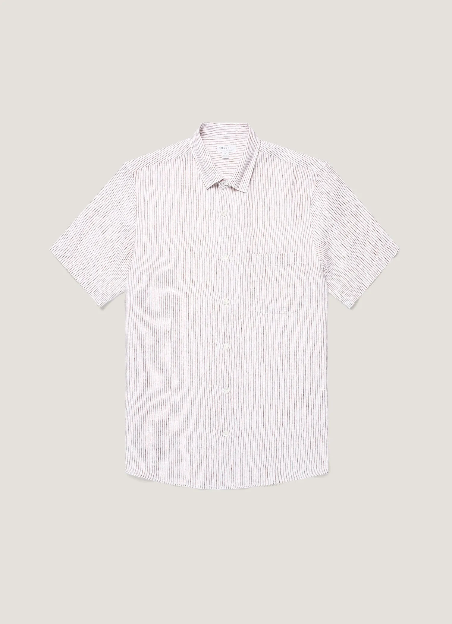 Men's Short Sleeve Linen Shirt in White/Dark Chocolate sold by Sunspel