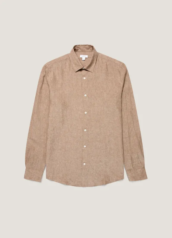 Men's Linen Shirt in Walnut made by Sunspel