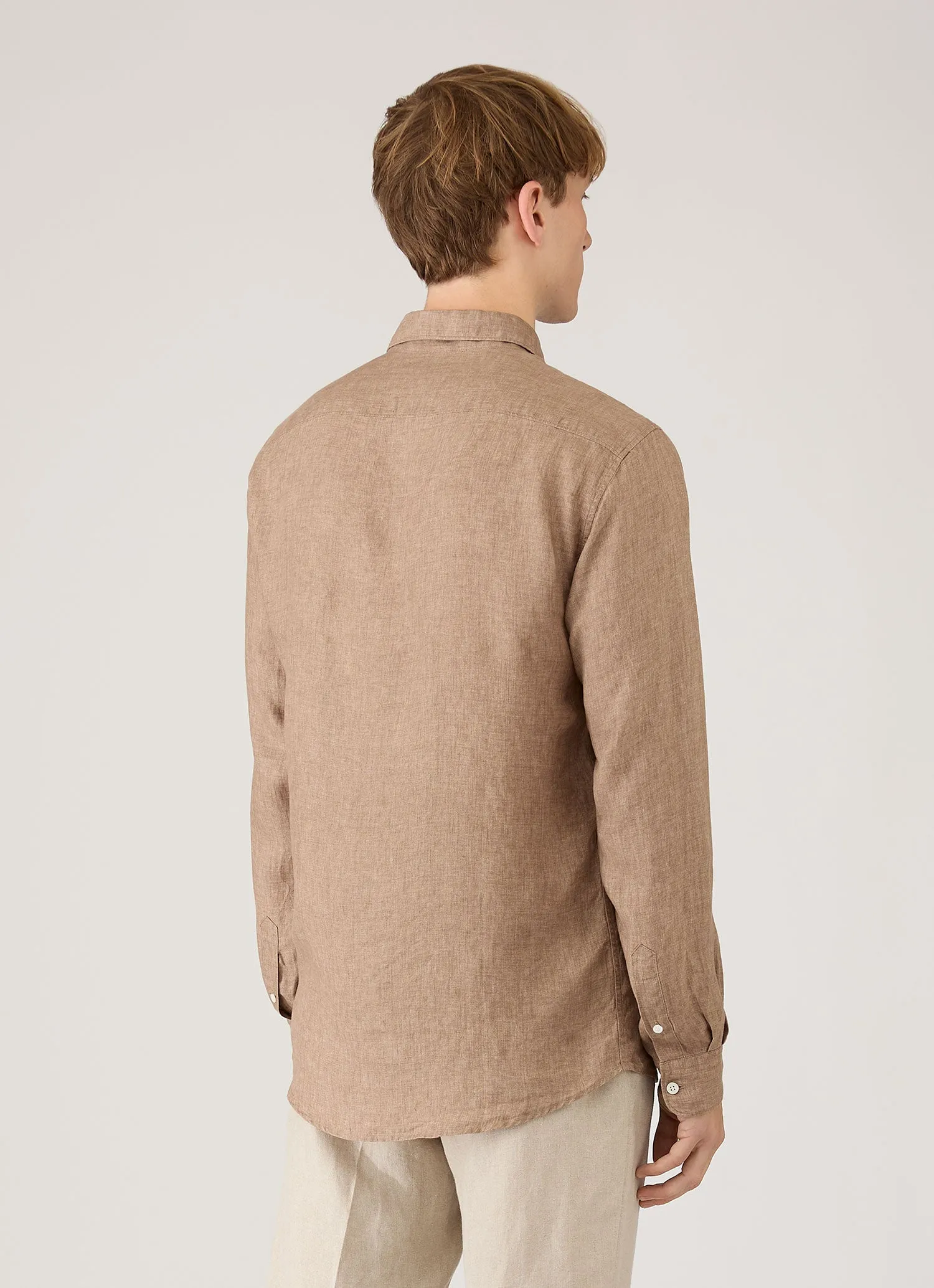 Men's Linen Shirt in Walnut sold by Sunspel product image thumbnail 5