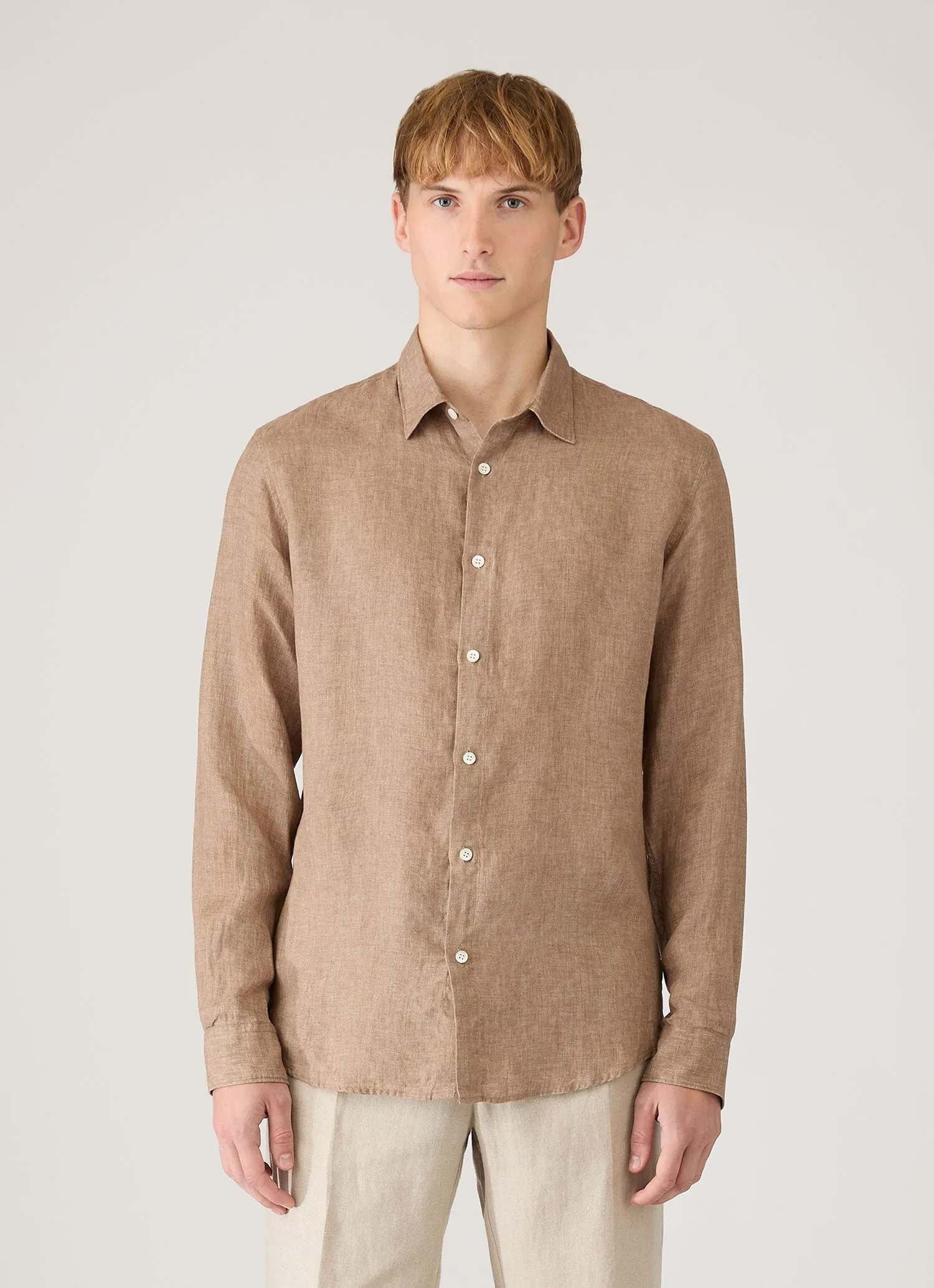 Men's Linen Shirt in Walnut sold by Sunspel product image thumbnail 2