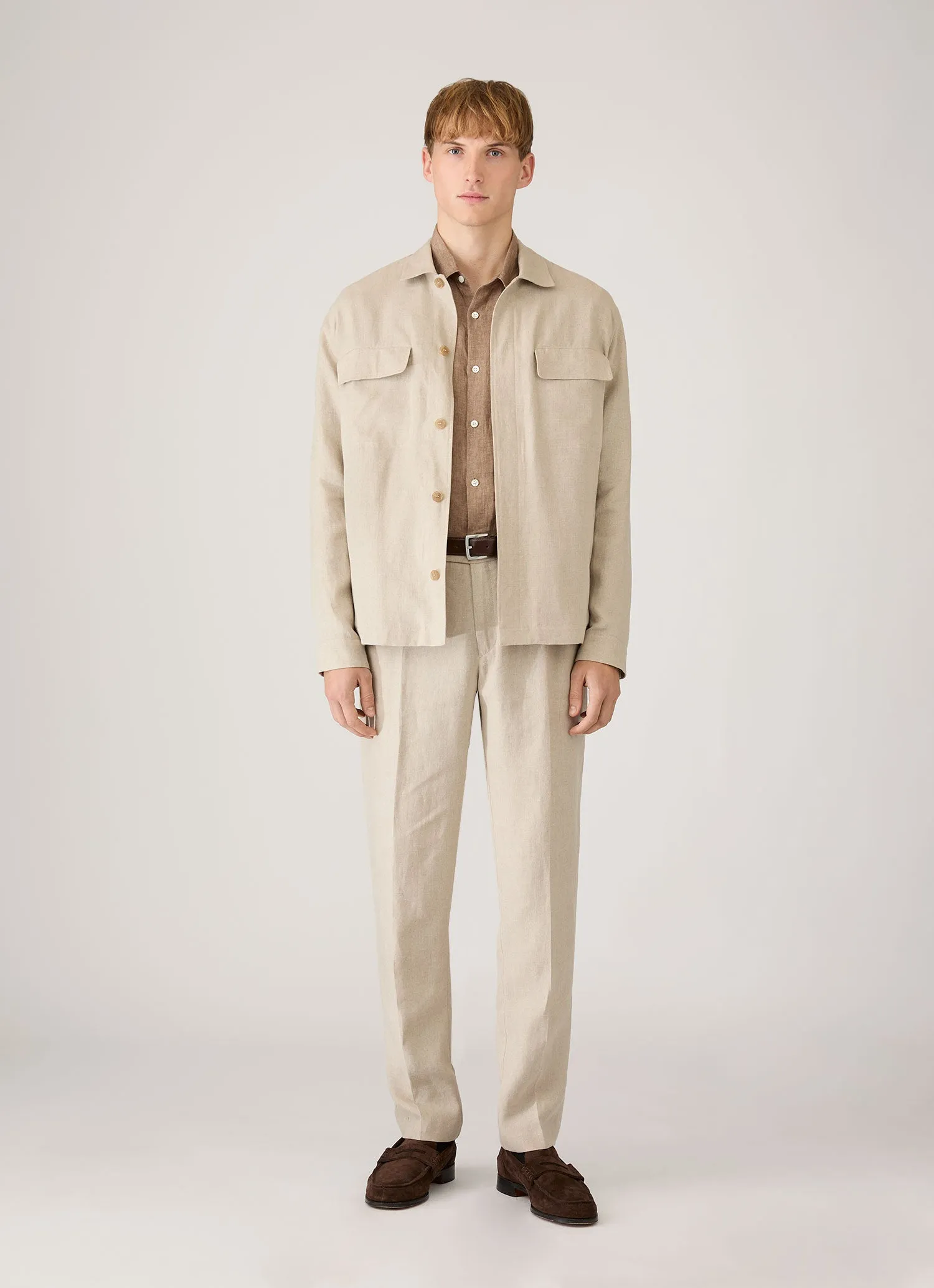 Men's Linen Shirt in Walnut sold by Sunspel product image thumbnail 3