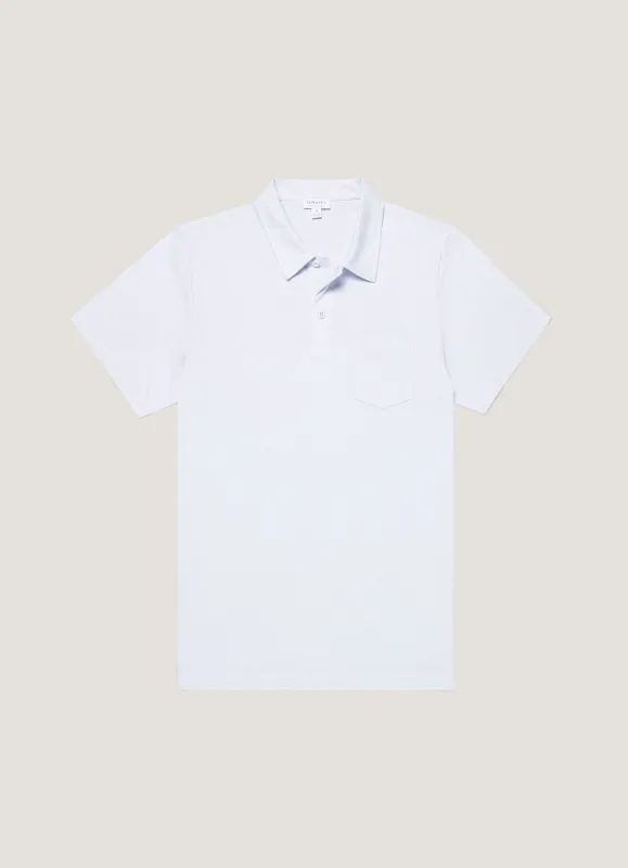 Men's Riviera Polo Shirt in Light Blue made by Sunspel
