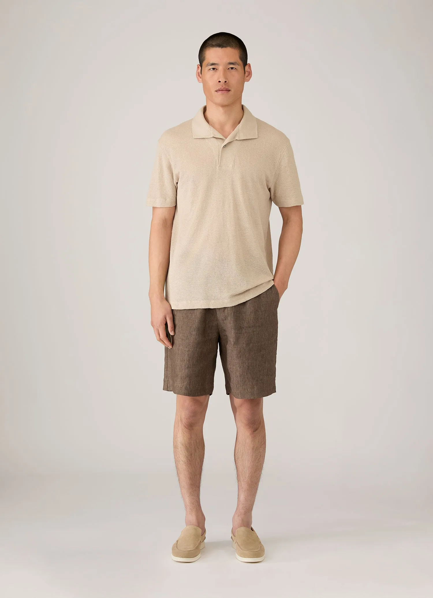 Men's Linen Piqué Polo Shirt in Hazelwood sold by Sunspel product image thumbnail 3