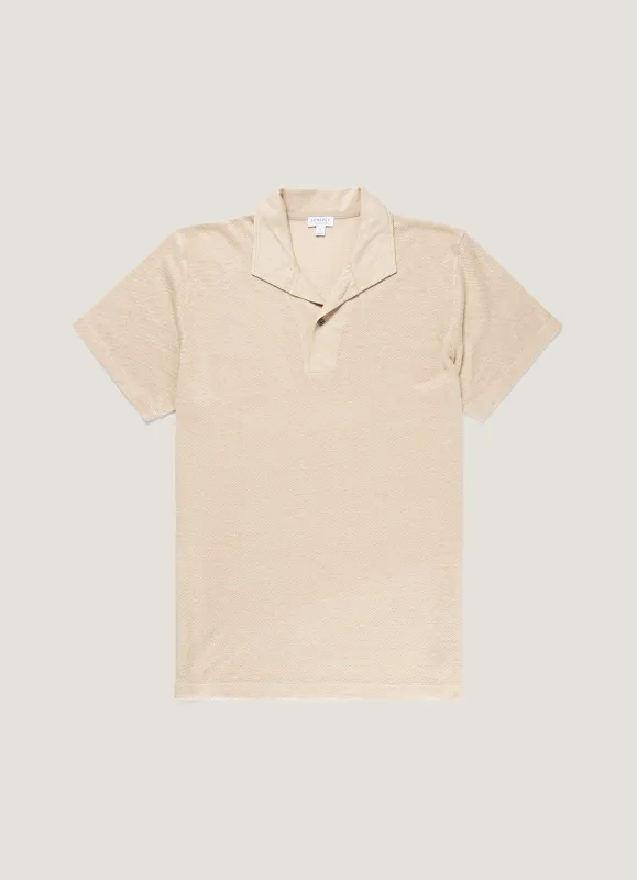 Men's Linen Piqué Polo Shirt in Hazelwood made by Sunspel