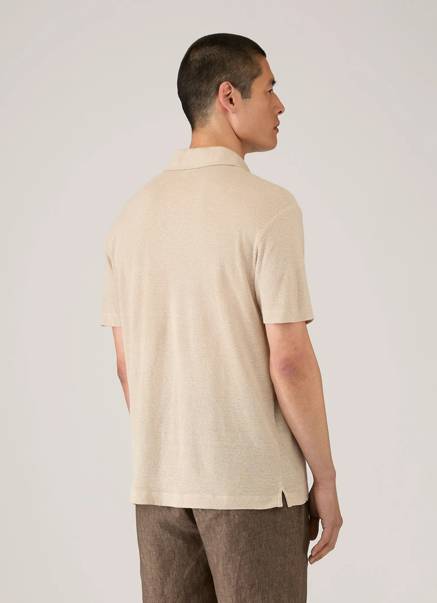 Men's Linen Piqué Polo Shirt in Hazelwood sold by Sunspel product image thumbnail 5