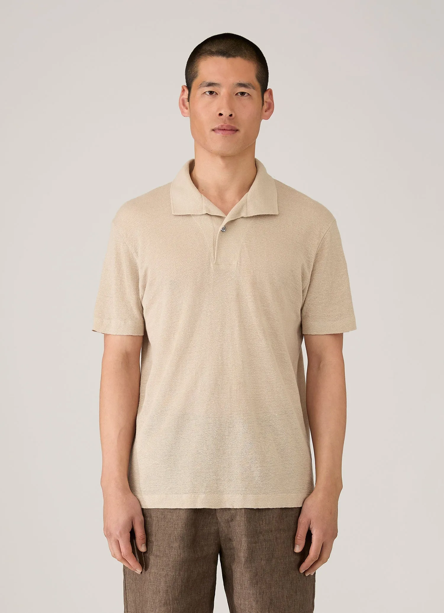 Men's Linen Piqué Polo Shirt in Hazelwood sold by Sunspel product image thumbnail 2