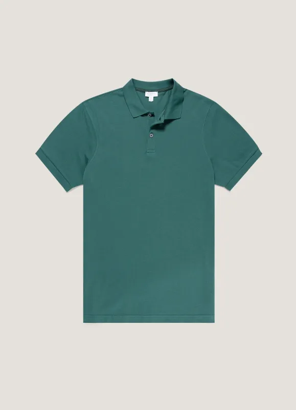 Men's Piqué Polo Shirt in Forest made by Sunspel