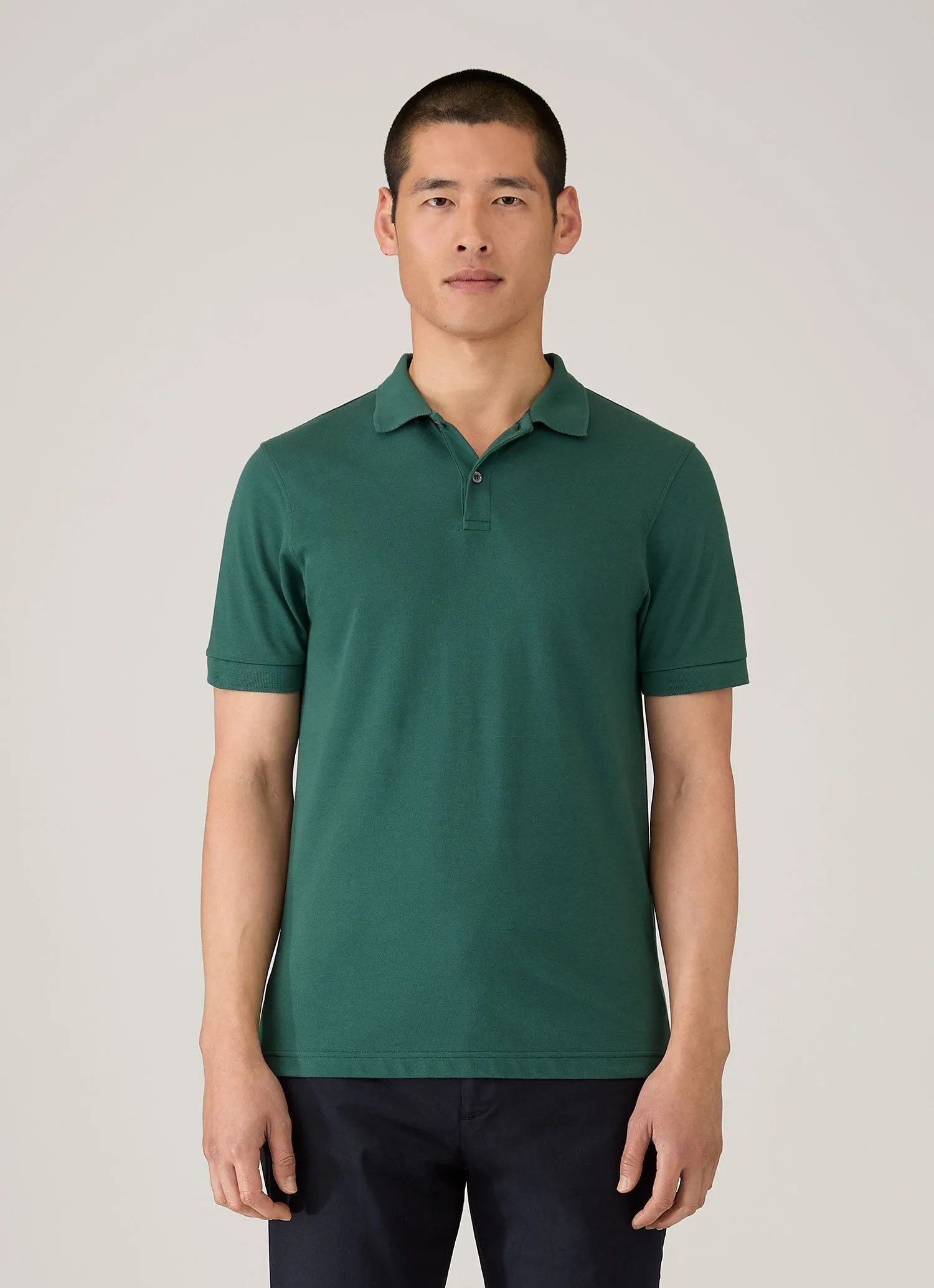 Men's Piqué Polo Shirt in Forest sold by Sunspel product image thumbnail 2