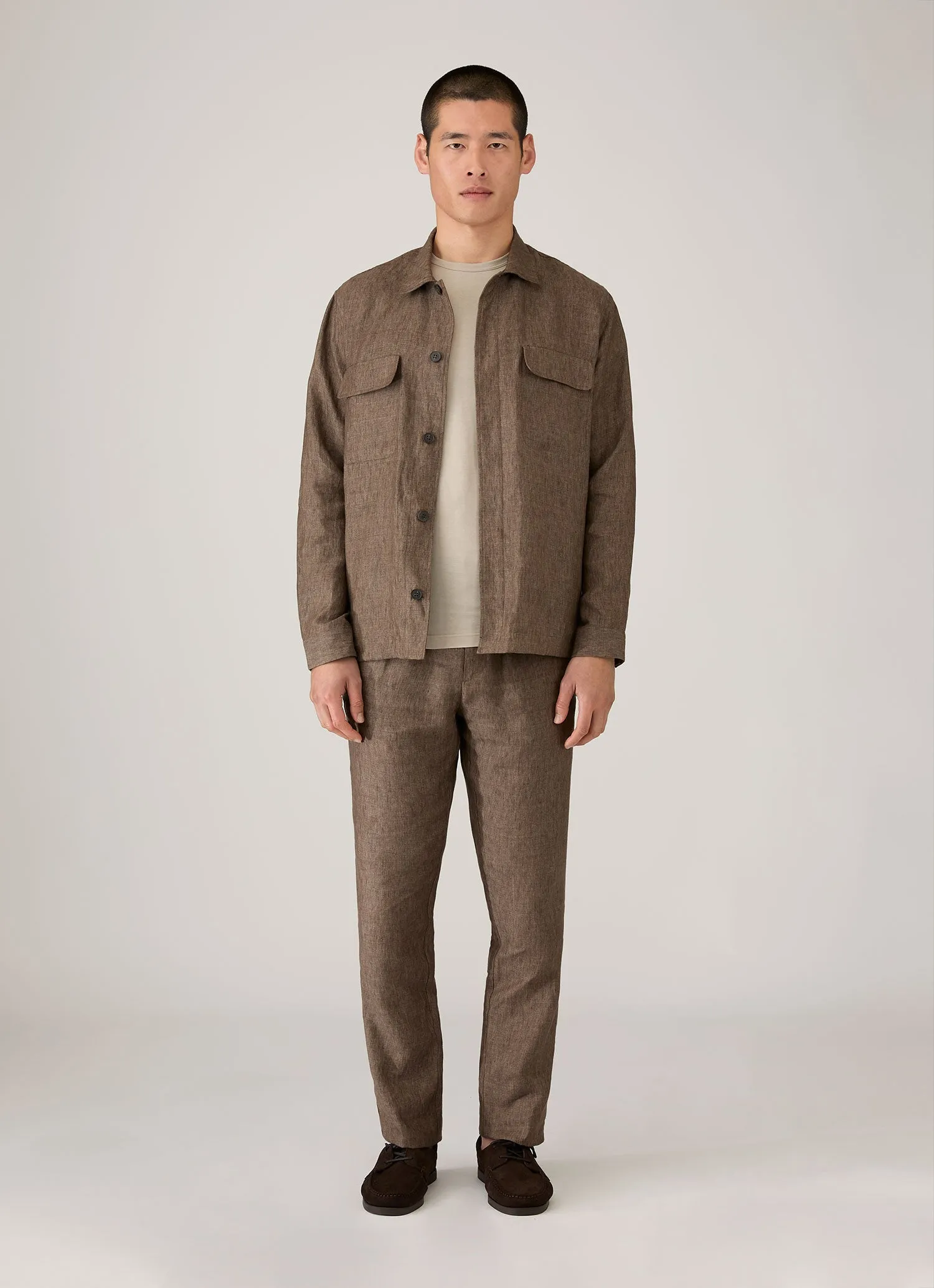Men's Linen Drawstring Trouser in Dark Walnut sold by Sunspel product image thumbnail 3