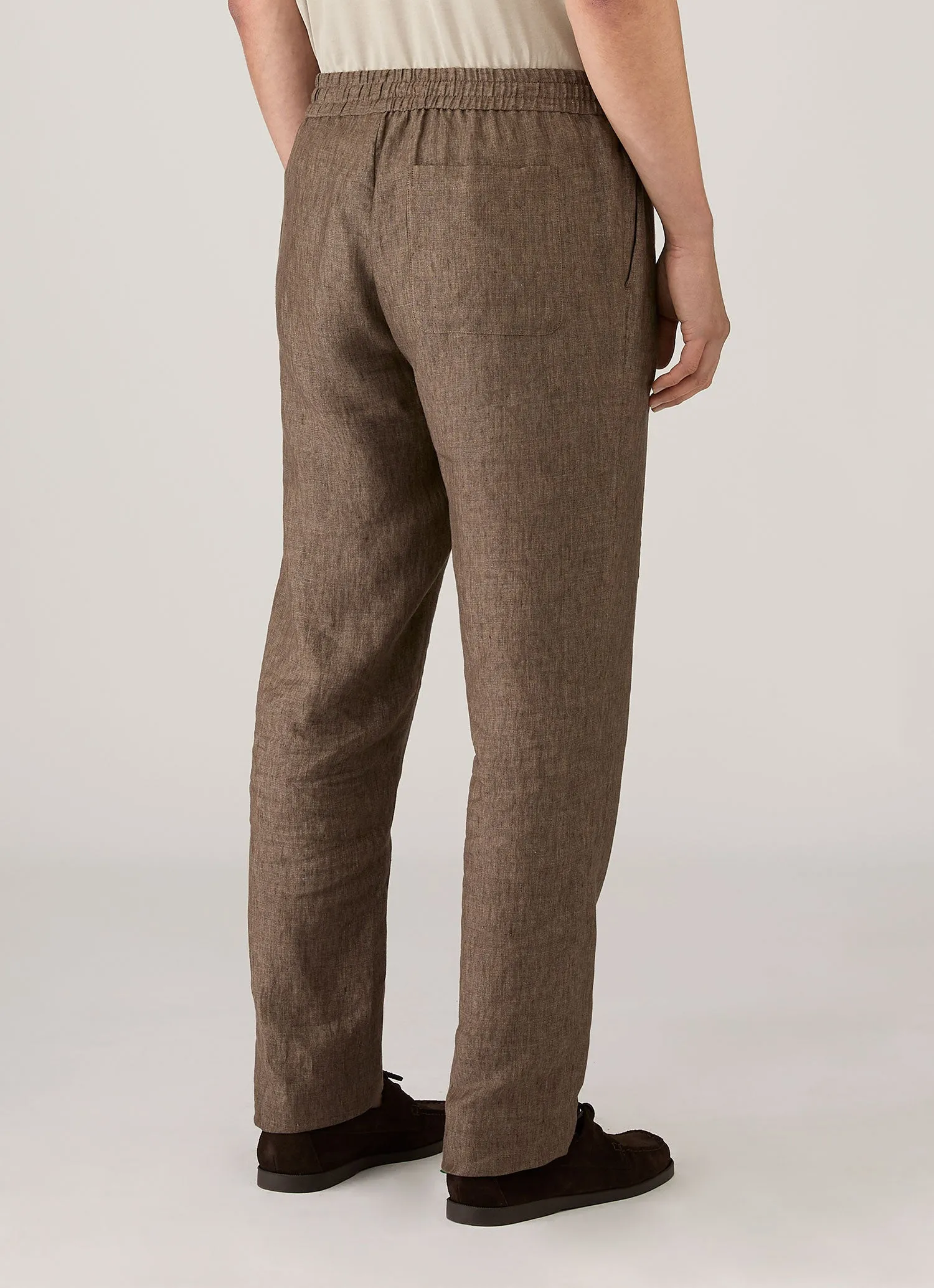 Men's Linen Drawstring Trouser in Dark Walnut sold by Sunspel product image thumbnail 5