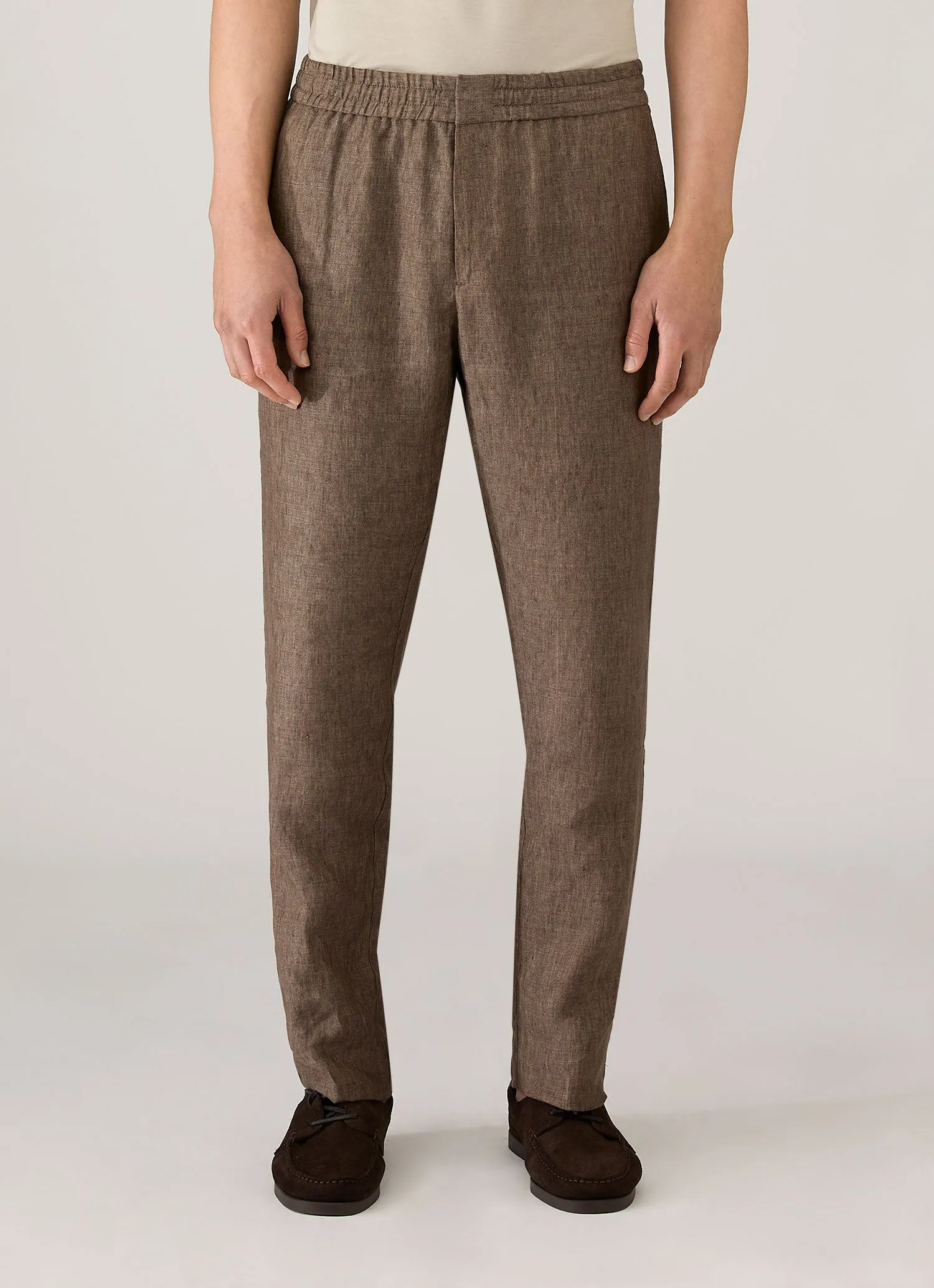 Men's Linen Drawstring Trouser in Dark Walnut sold by Sunspel product image thumbnail 2