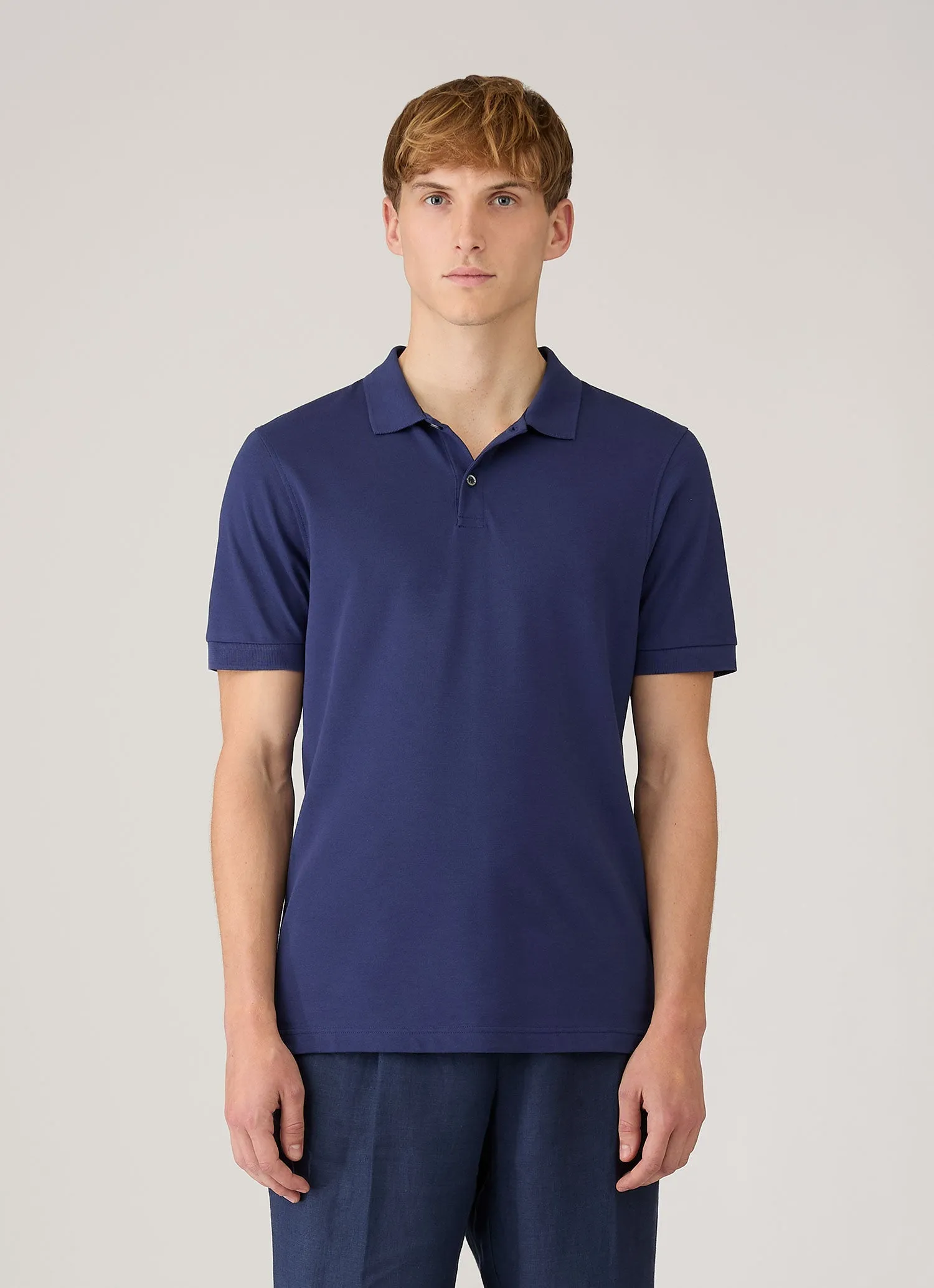 Men's Piqué Polo Shirt in Ink Blue sold by Sunspel product image thumbnail 2