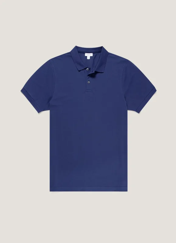 Men's Piqué Polo Shirt in Ink Blue made by Sunspel