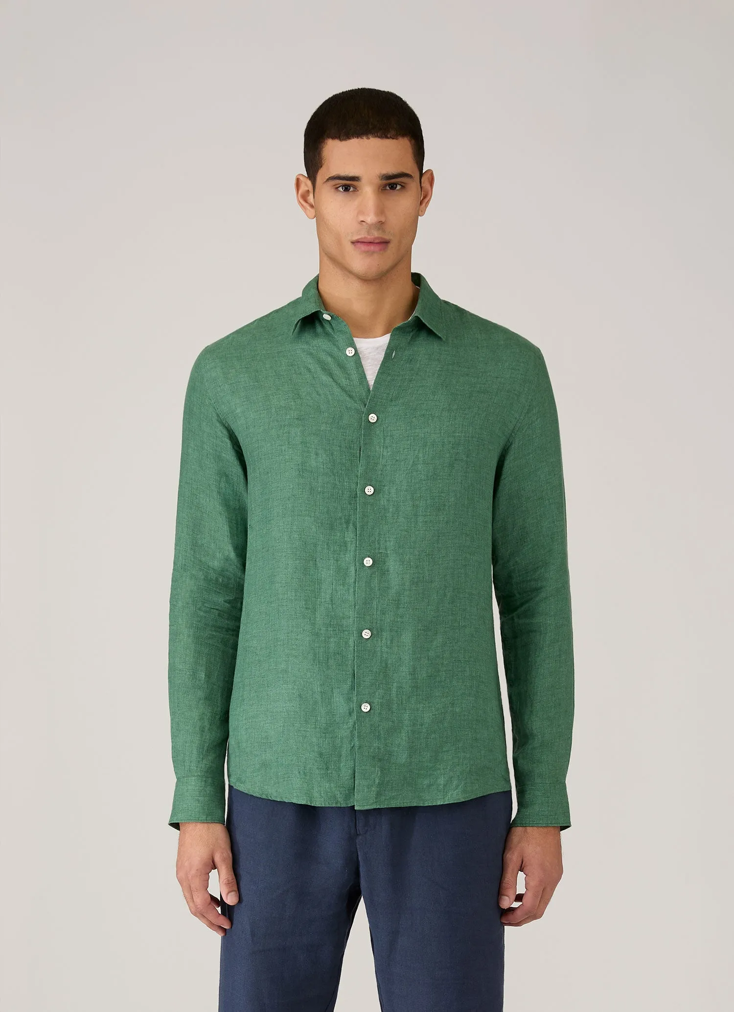 Men's Linen Shirt in Bright Green sold by Sunspel product image thumbnail 2