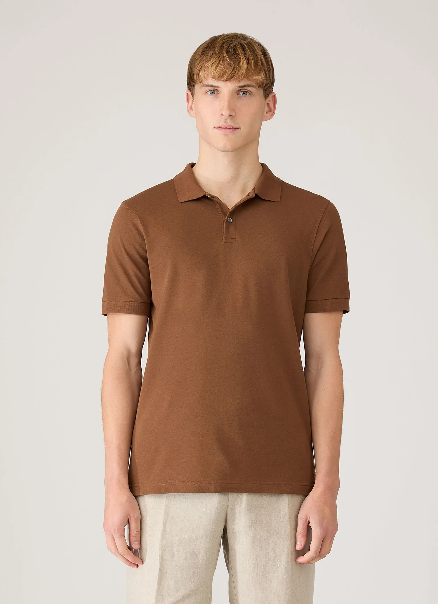 Men's Piqué Polo Shirt in Bronze sold by Sunspel product image thumbnail 2