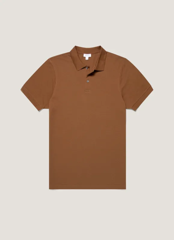 Men's Piqué Polo Shirt in Bronze made by Sunspel