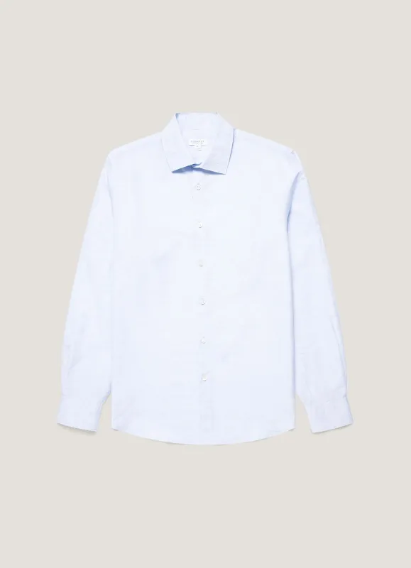 Men's Sea Island Cotton Linen Shirt in Light Blue made by Sunspel