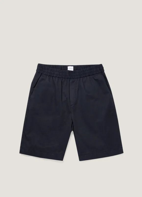 Men's Cotton Linen Drawstring Shorts in Navy made by Sunspel