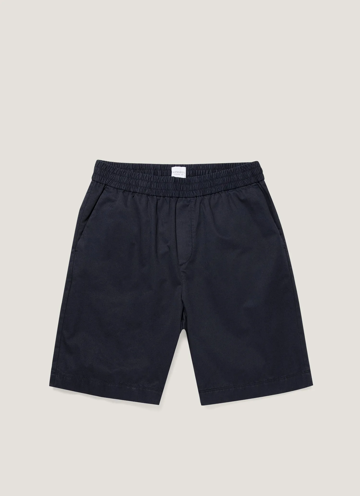 Men's Cotton Linen Drawstring Shorts in Navy sold by Sunspel