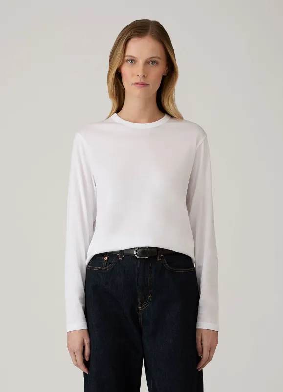 Women's Long Sleeve Everyday T-shirt in White made by Sunspel