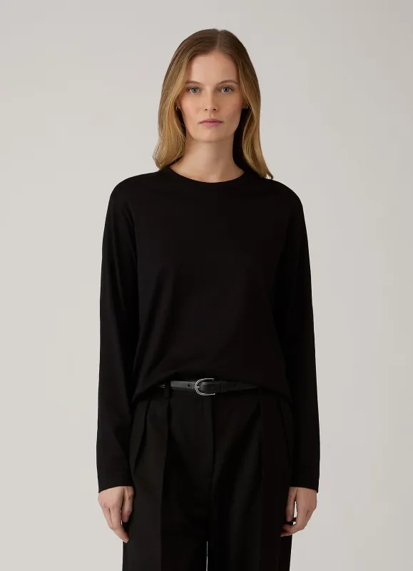 Women's Long Sleeve Everyday T-shirt in Black made by Sunspel