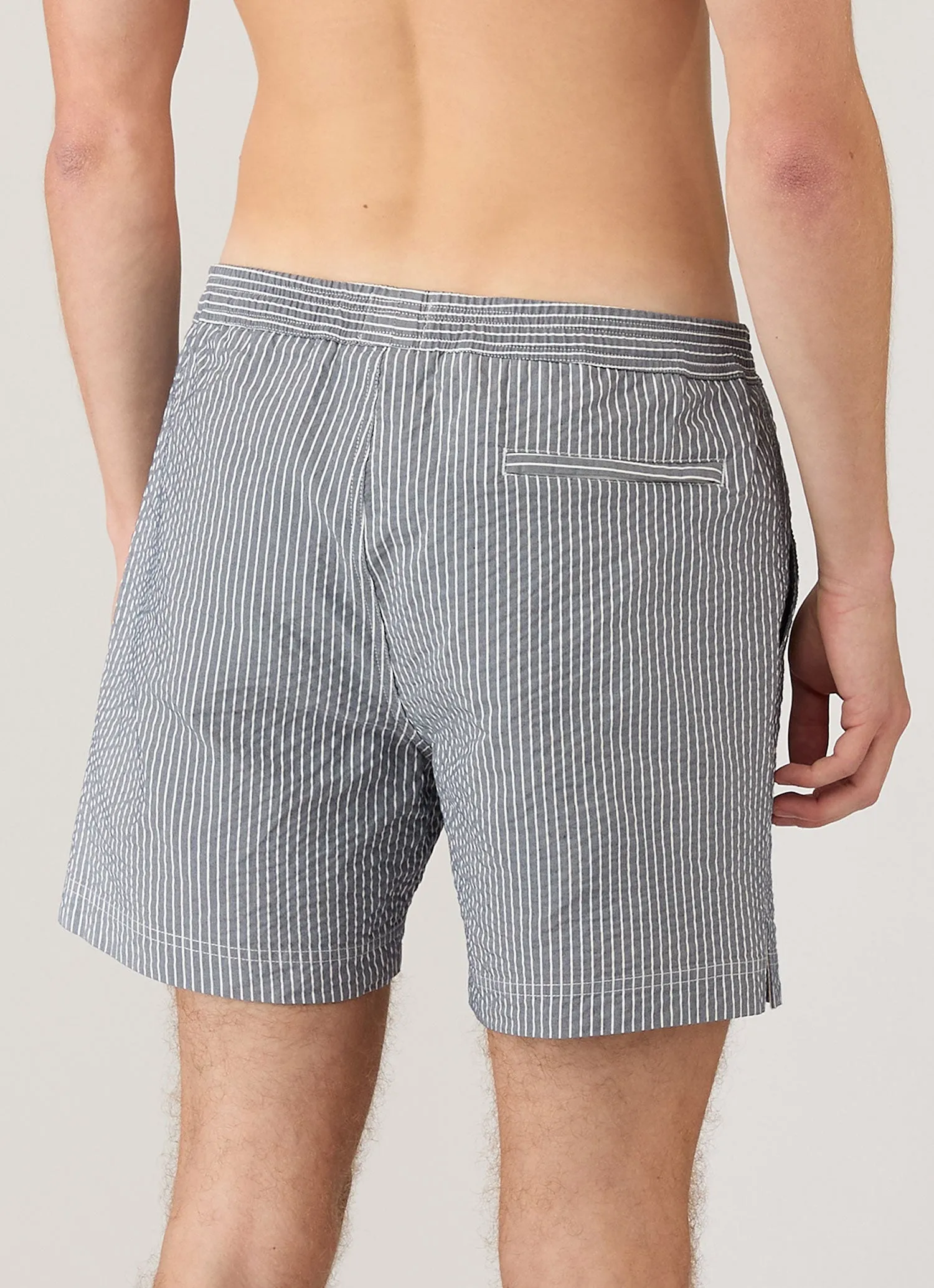 Men's Seersucker Swim Shorts in Navy/White sold by Sunspel product image thumbnail 5