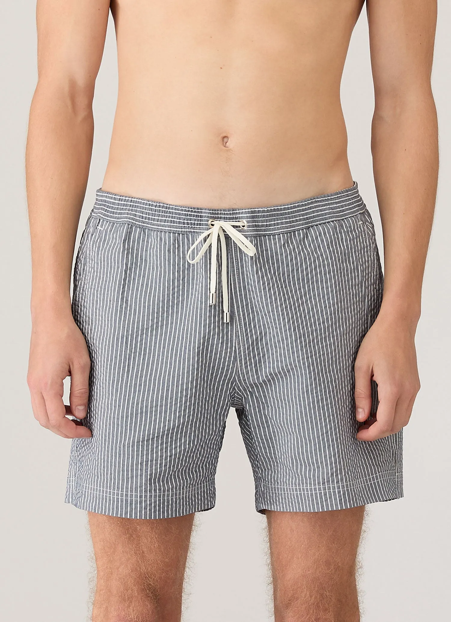 Men's Seersucker Swim Shorts in Navy/White sold by Sunspel product image thumbnail 2